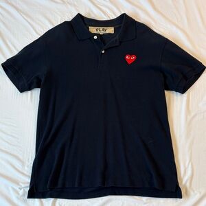 Comme des Garcons Navy Polo Shirt with Red Heart